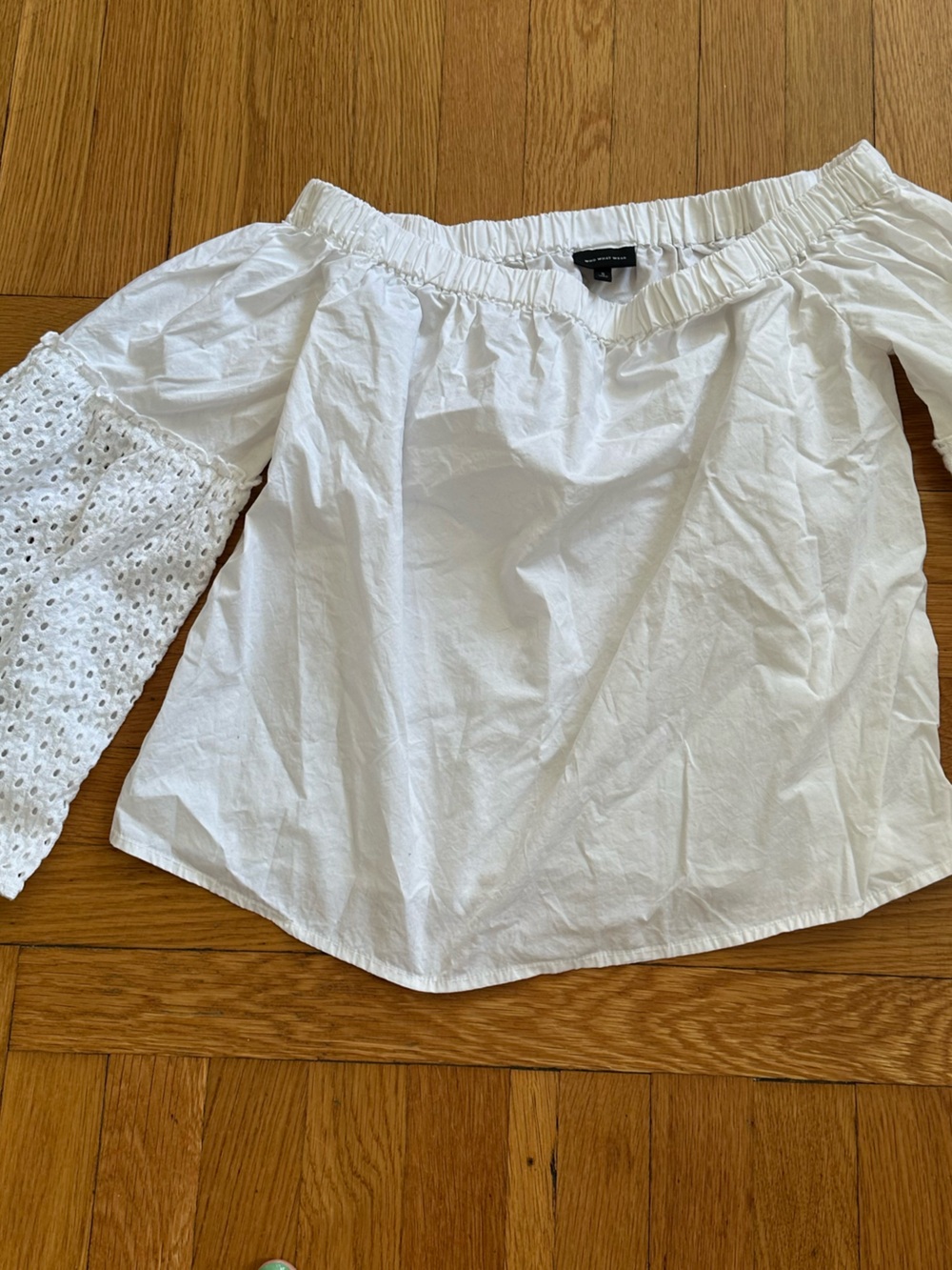 Who What Wear White Elastic off the shoulder peasant babydoll Blouse
